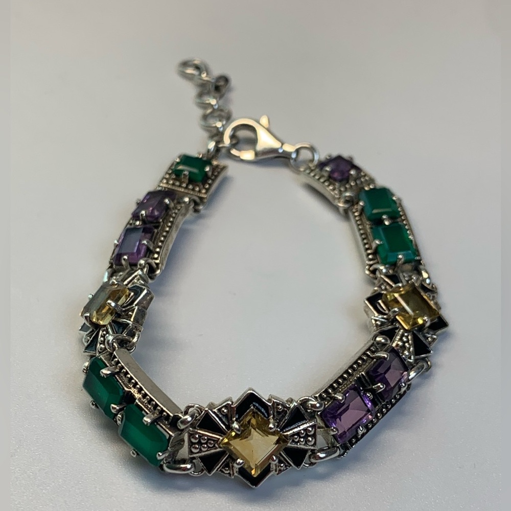 Nicky Butler Rare Sterling w/Faceted Citrine, Amethyst Green Chalcedony Bracelet - Picture 14 of 15